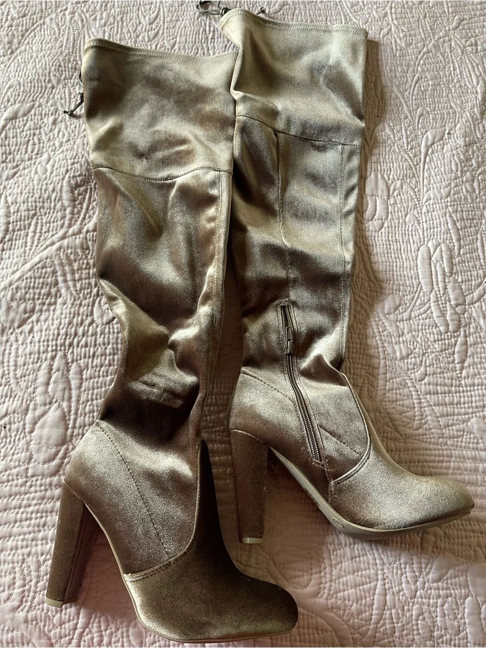 Charlotte Russe Metallic Taupe Over-the-Knee High Heel Boots